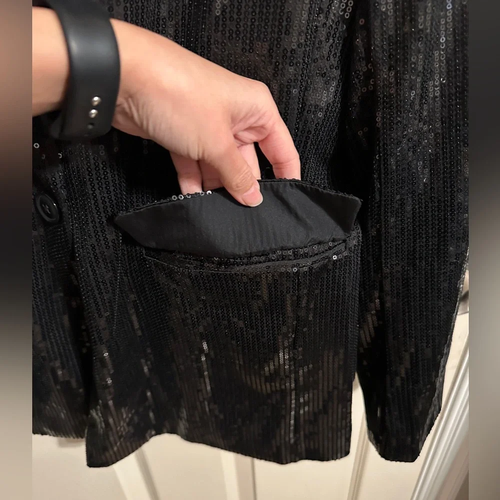 Nine West All Over Sequin One Button Blazer, Black, Sz XXL - Picture 8 of 13